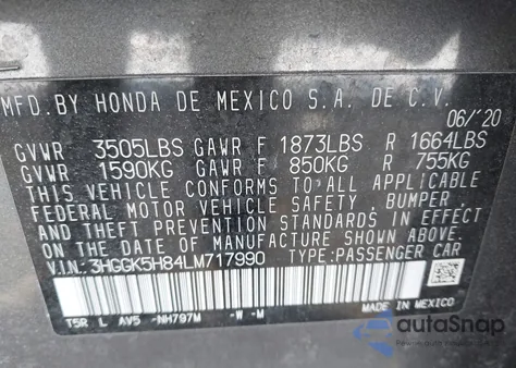 2020 Honda Fit Ex z USA, uszkodzony, nr VIN 3HGGK5H84LM717990